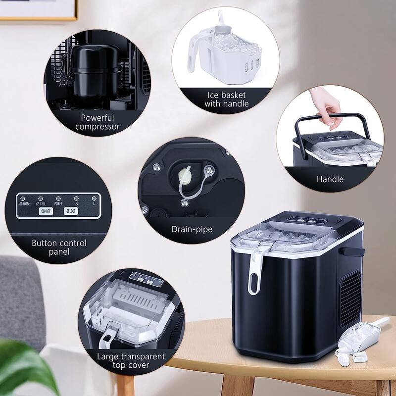 Countertop Ice Maker Portable Ice Machine with Handle,Self-Cleaning Ice Makers, 26Lbs/24H, 9 Ice Cubes Ready in 6 Mins