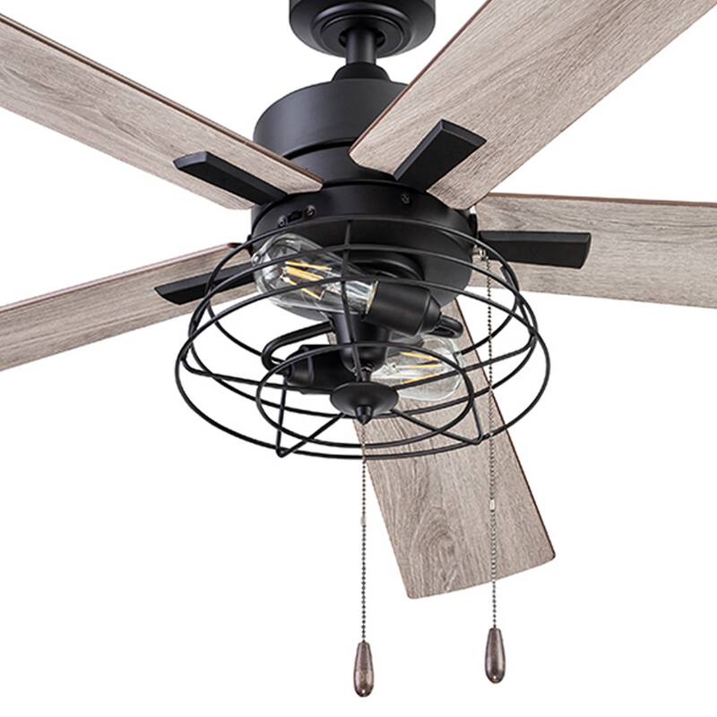 52" Prominence Home Marshall Matte Black Industrial Style LED Ceiling Fan with Light, Pull Chain