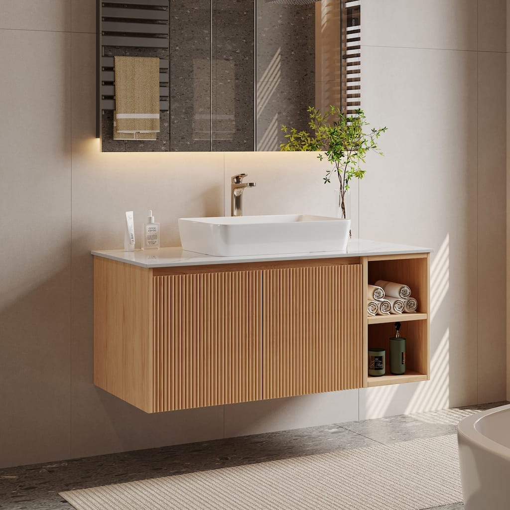 36'' Modern Single Bathroom Vanity with Faux Marble Table Top, floating Wood Vanities