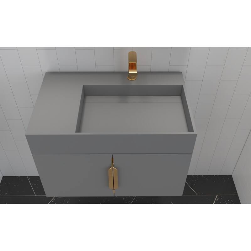 Amazon 30" Wall Mounted Bathroom Right Basin Vanity Set w/ Gray Top