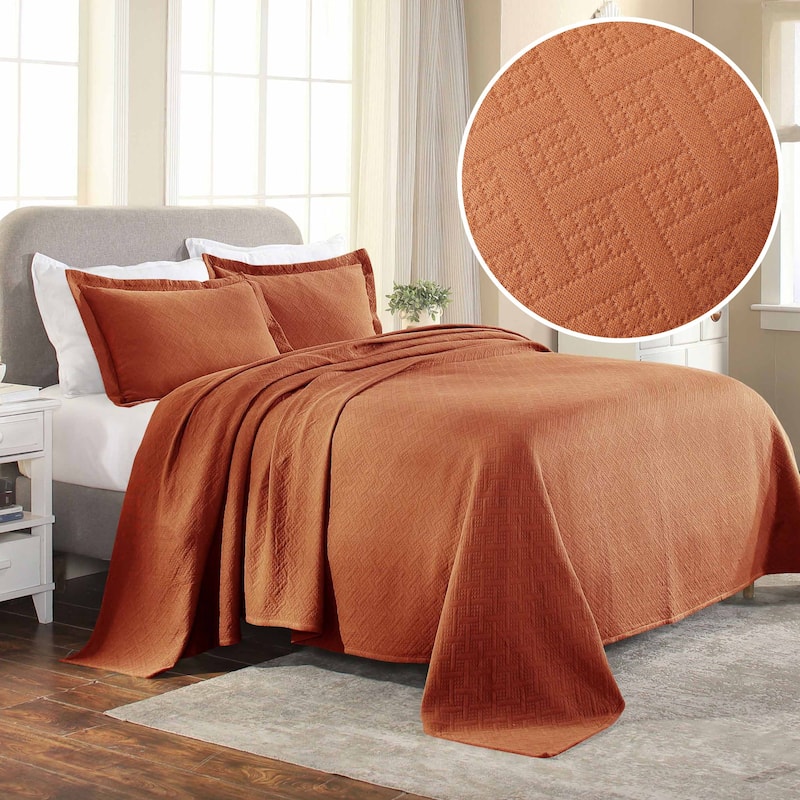 Superior Basketweave Cotton Decorative Bedspread Set - Mandarin - Full