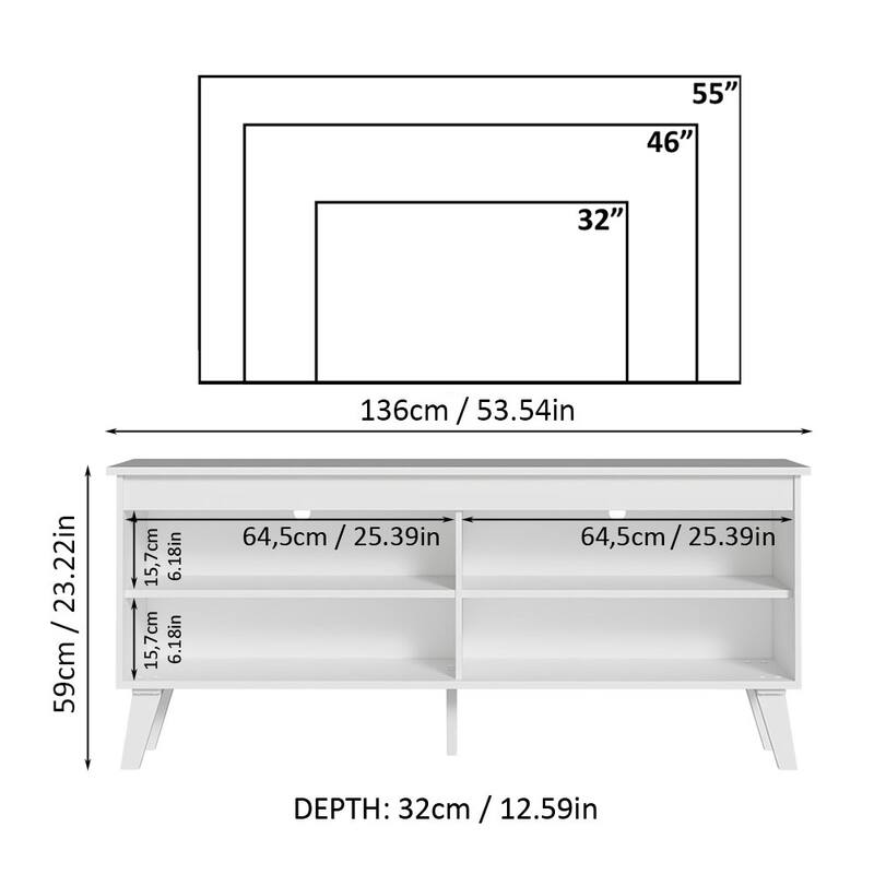 Madesa TV Stand Unit with 4 Shelves and Cable Management for 55, 65 Inch Media Modern Entertainment Center - 53 inches