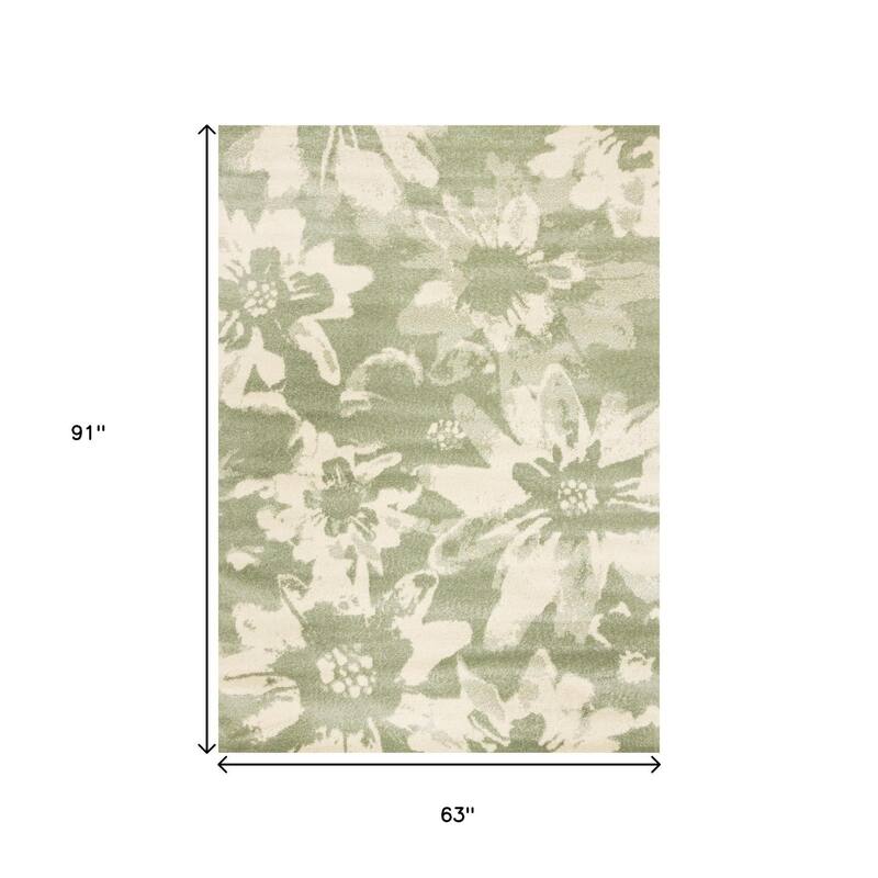 HomeRoots Botanical Leaves Modern Rectangle Area Rug - 5' X 8'
