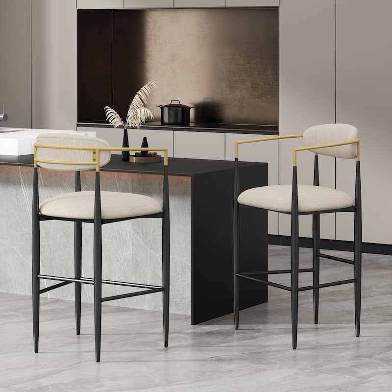 Elmore Fabric and Iron 30 Inch Barstools (Set of 2) by Christopher Knight Home - Beige/Black/Gold