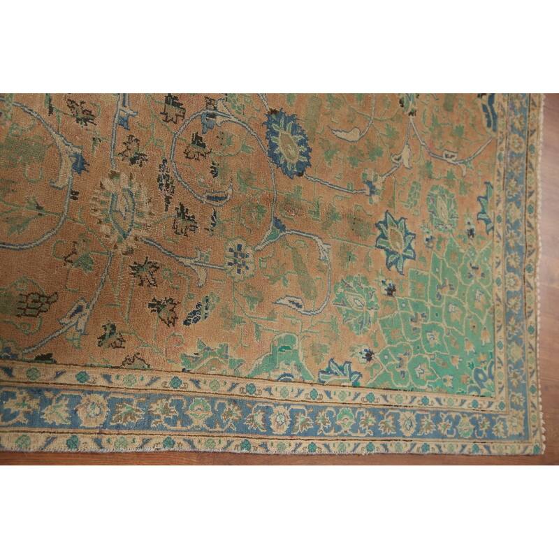 Hand Knotted Oriental 100% Wool Carpet Traditional Floral Peach Mashad Area Rug - 10' 7'' X 7' 1''