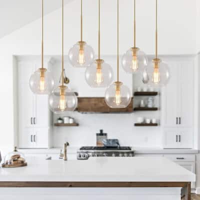 Carrall Modern 6-Light Black Gold Linear Chandelier Glass Pendant Light Fixture 28 L X 13.5 W X 9 H