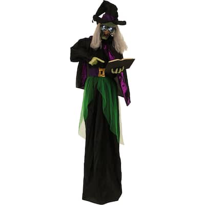 6-ft. Standing Witch, Indoor/Covered Outdoor Halloween Decoration, LED White Eyes, Poseable, Magda the Mad