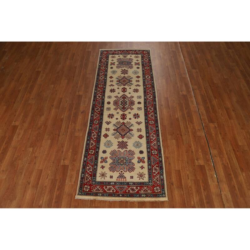 Ivory Kazak Oriental Runner Rug Hand-Knotted Wool Carpet - 2'9"x 7'10"