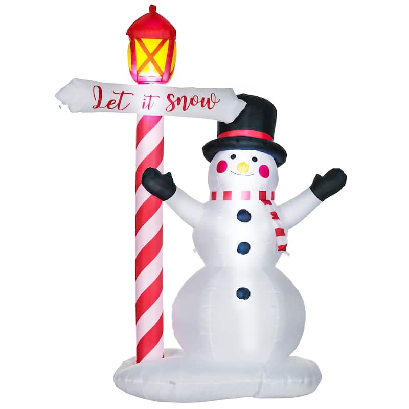 HOMCOM 7ft Christmas Inflatables Decorations Snowman with Street Light, Blow-Up Outdoor LED