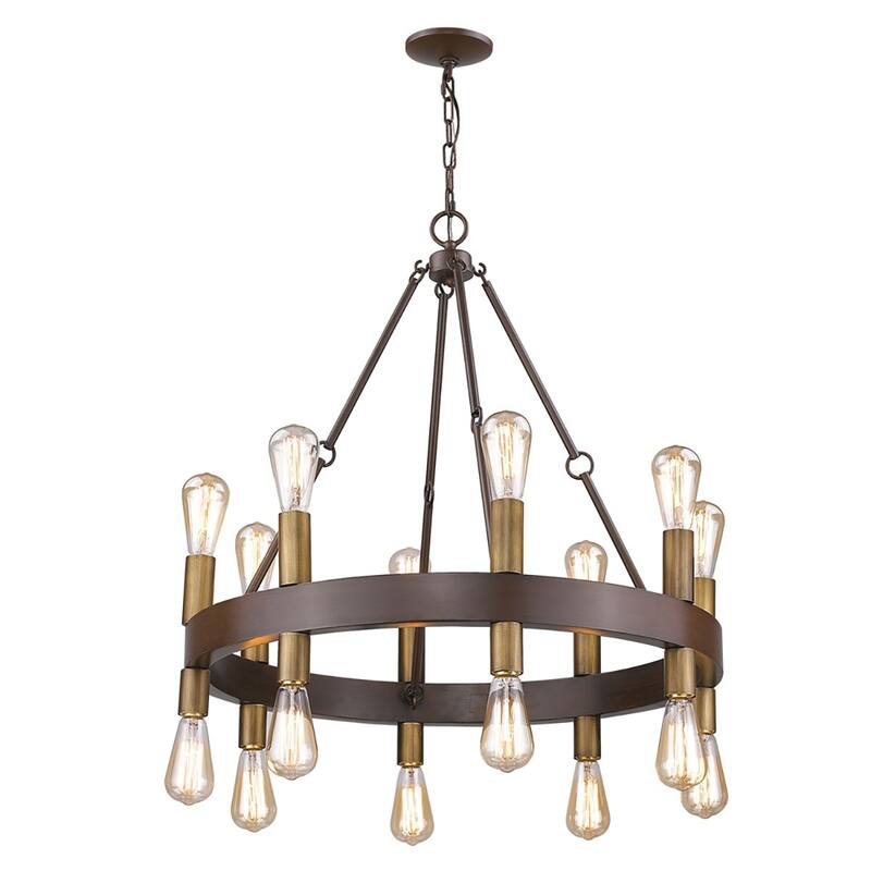 HomeRoots Brown and Black Candle Style Multi Light Metal Dimmable Chandelier - 28' X '29' X '28