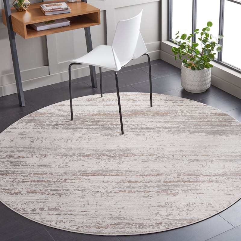 SAFAVIEH Diamond Shiva Modern Abstract Fringe Rug - 6'7" Round - Beige/Grey Brown
