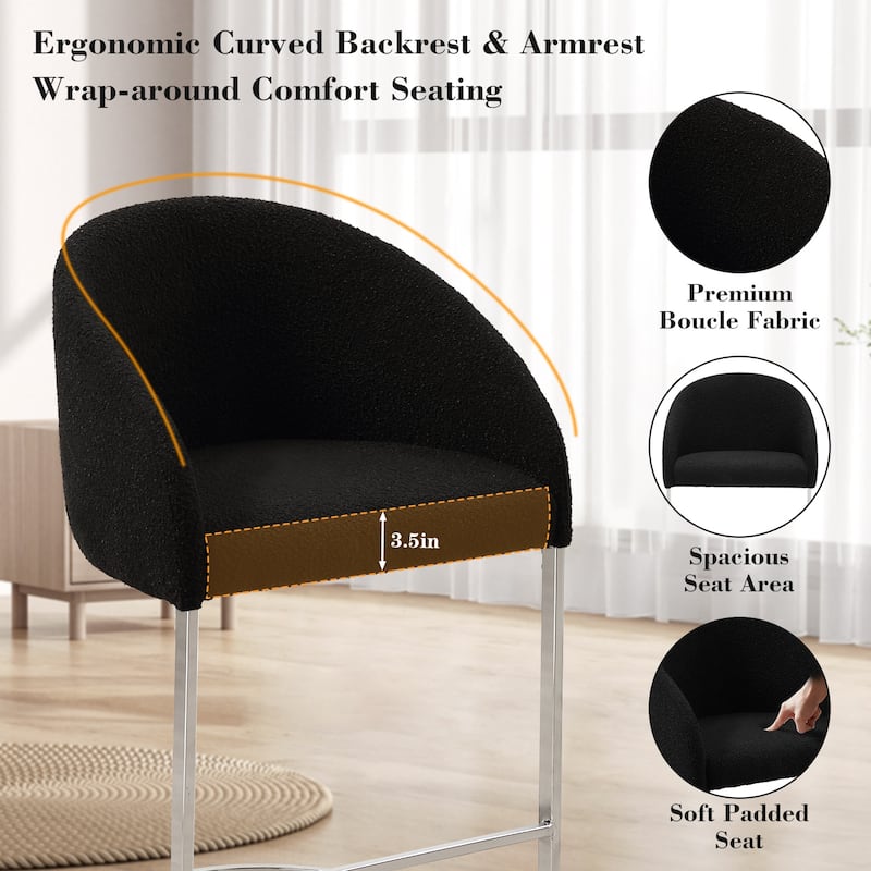 26" Fabric Upholstered Counter Height Bar Stools with Arms - 37" H x 22.4" W x 22" D