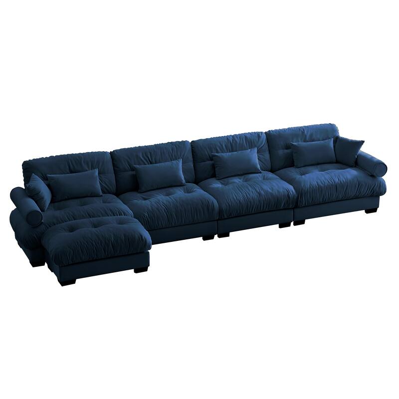 L-Shaped 4 Seater Sectional Sofa with 1 Movable Ottomans & Pillows