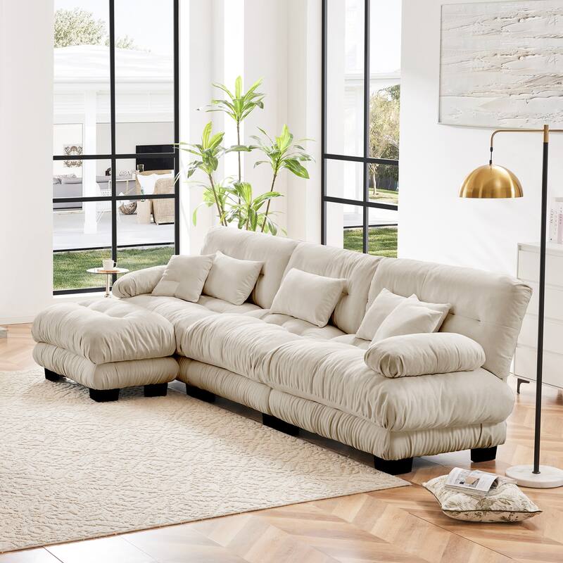 GDFStudio - Octavian Chenille 3-Seater Cloud Sofa with 1 Convertible Ottoman