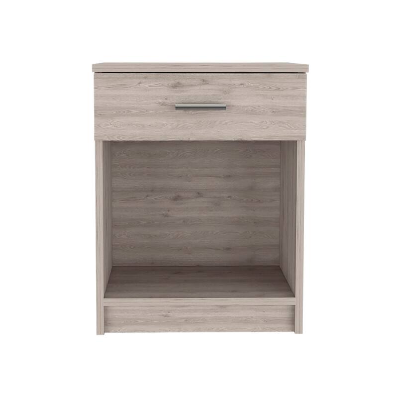 Modern Light Gray Nightstand with Drawer and Shelf - Space Saving End Table