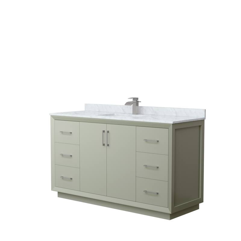 Strada 60-Inch Single Vanity Set, Carrara Marble Top - Light Green, Nickel Trim, Carrara Marble Top