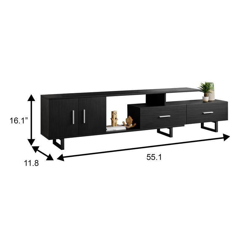 Avery 55 Inch Modern TV Stand with Steel Base, 2 Drawers, and Open Shelves - Entertainment Console for Living Room or Bedroom
