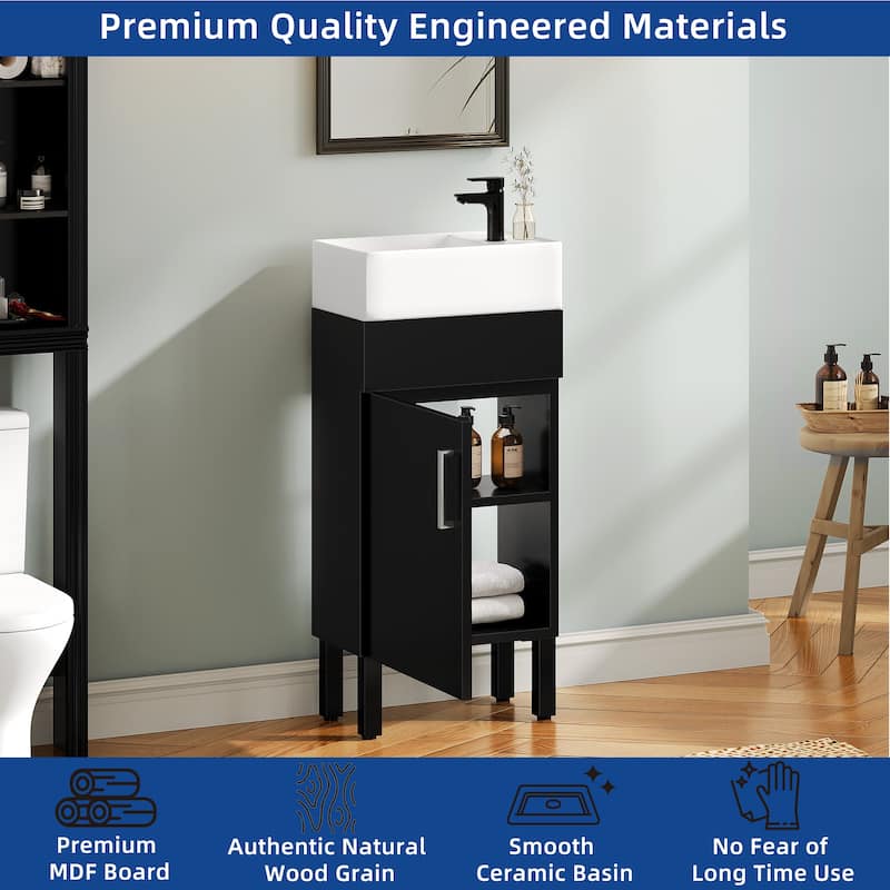 Moasis 16''/24''/36" Freestanding Single Bathroom Vanity with Ceramic Basin