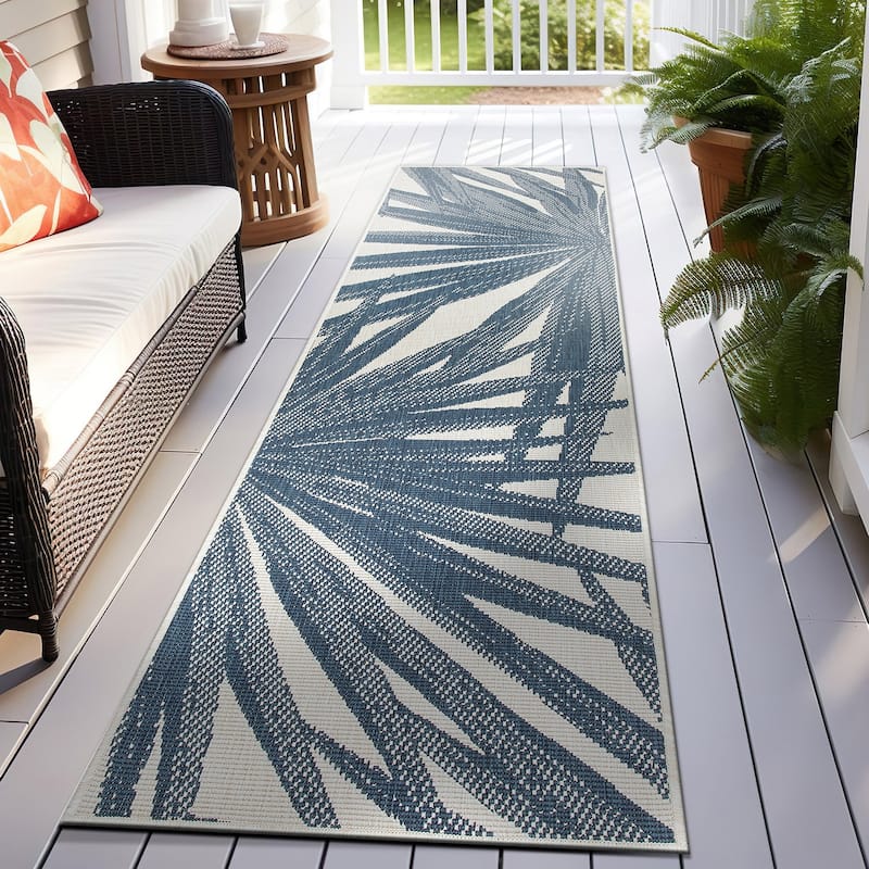 World Rug Gallery Tropical Nature Inspired Indoor/Outdoor Area Rug - 2' x 7' Runner - Blue