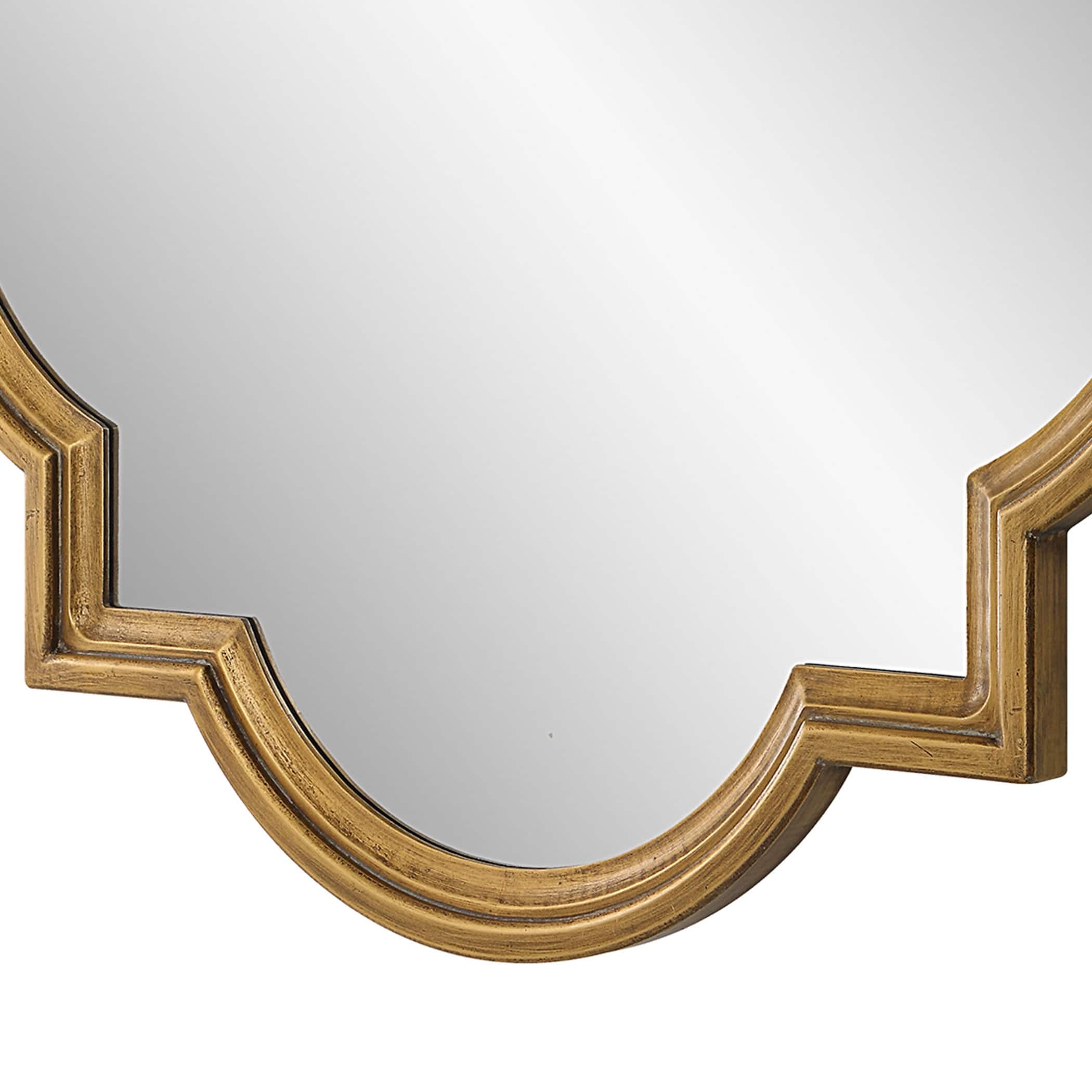 34 Inch Wood Wall Mirror, Quatrefoil Frame, Gold and Gray On Sale