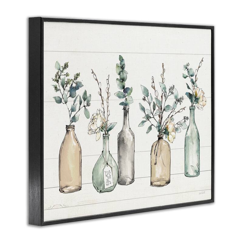 Stupell Bottles And Plants Farm Wood Textured Design Framed Wall Art, Design by Anne Tavoletti - Multi-Color