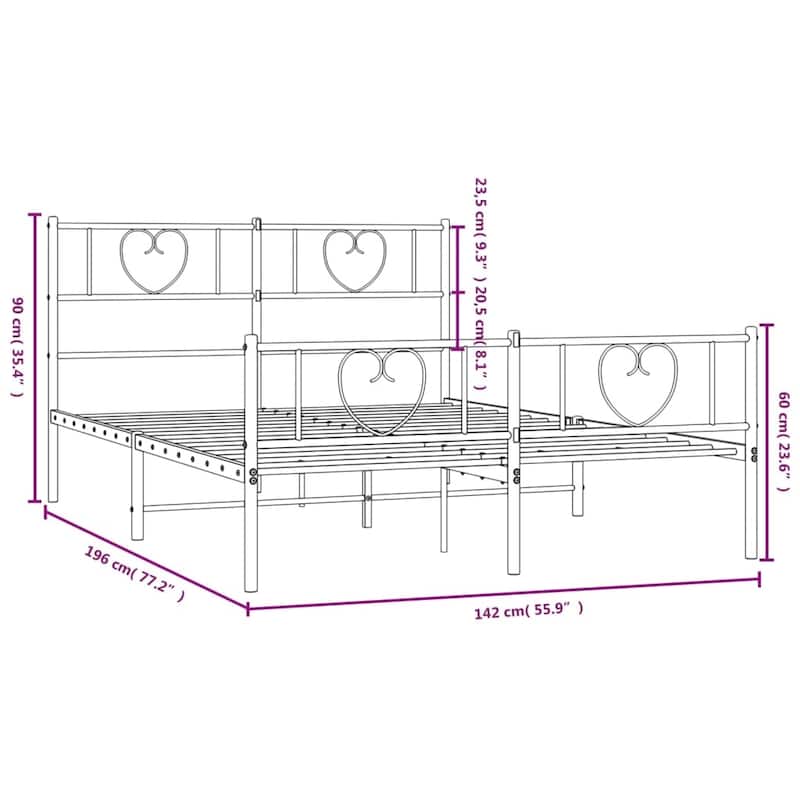 vidaXL Full Metal Bed Frame with Headboard, Black, No Mattress - 77.2" x 55.9" x 35.4"