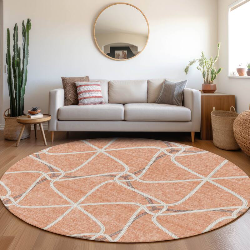 Premium Washable Super Soft Contemporary Geo Mayfield Rug - Salmon - 8' x 8'