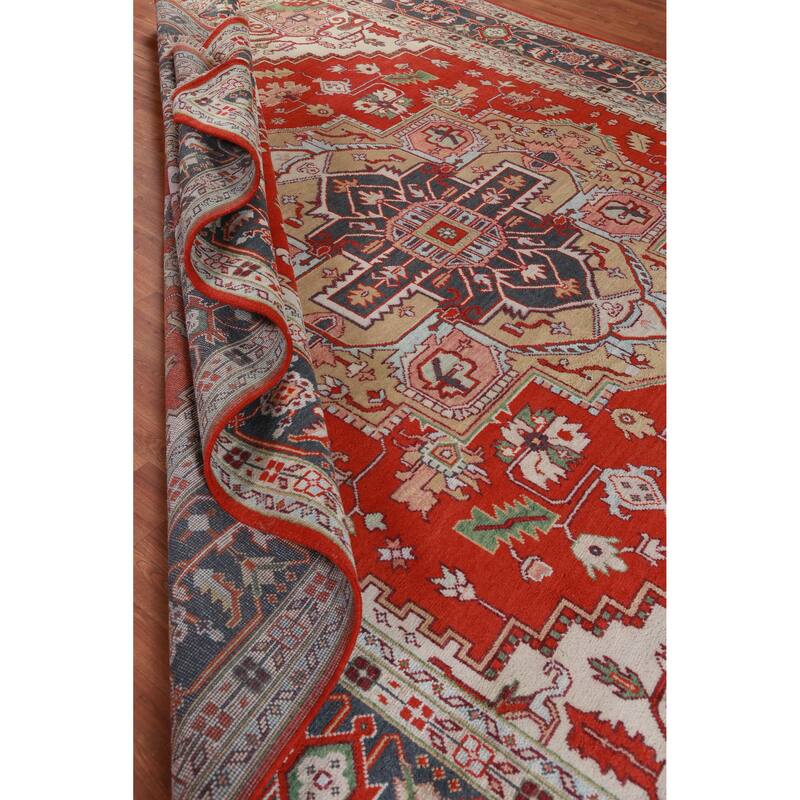 Hand Knotted Oriental 100% Wool Carpet Traditional Medallion Oranges & Rust Heriz (serapi) Area Rug - 14' 11'' X 11' 7''
