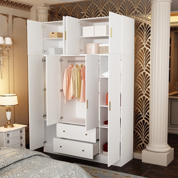 4 Door Wardrobe Large Storage Cabinet Armoire with Mirror and 2 Drawer On Sale Bed Bath Beyond 36662677