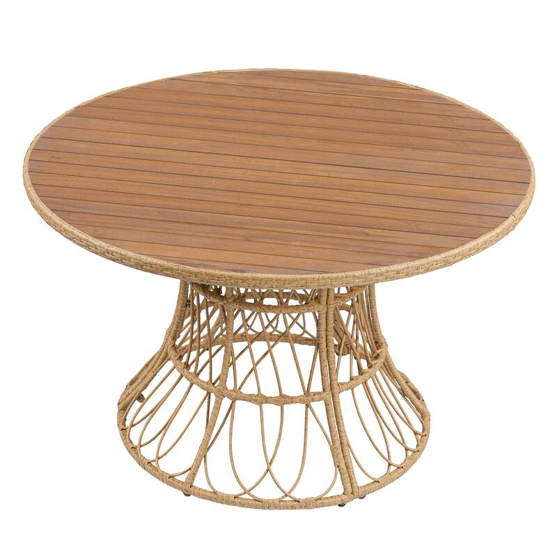 Christopher Knight Home - Estra 5-Piece Outdoor Dining Set with 4 Handwoven Wicker Chairs and Round Acacia Wood Table