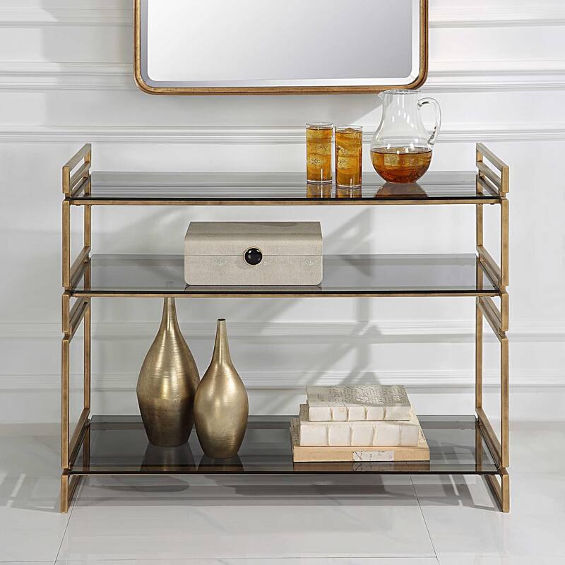 Stacked Up Glass Console Table - 40.25" - Gray and Gold