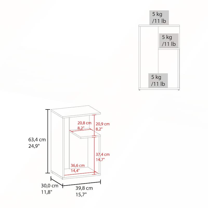 25 Inch High 3-Tier Open Shelf Side Table