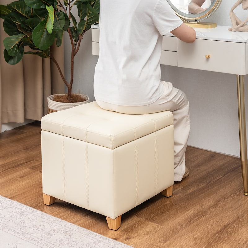 Adeco Upholstered Tufted Faux Leather Storage Ottoman