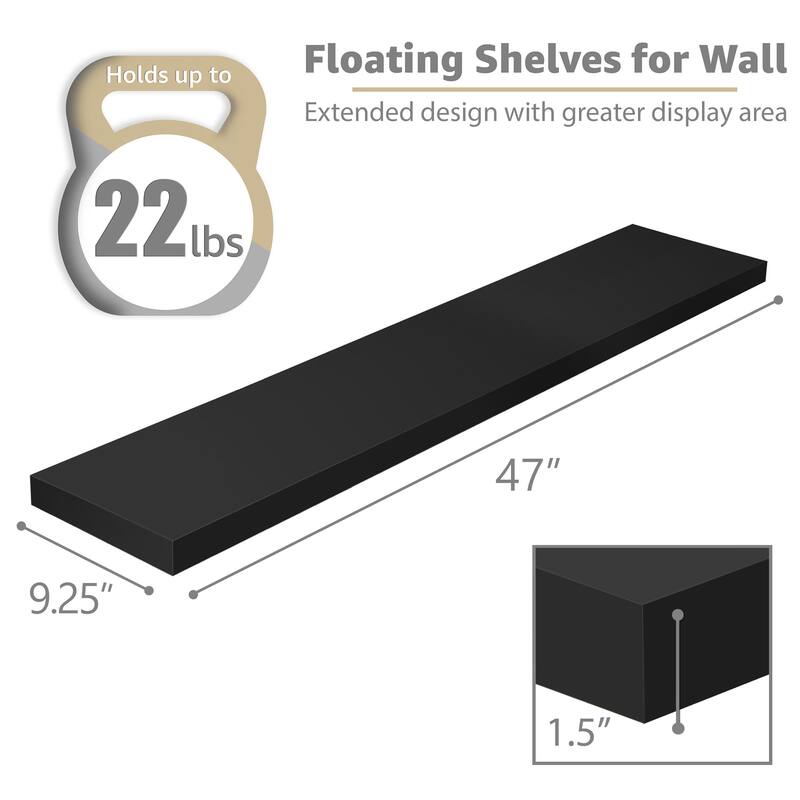Sorbus Floating Shelves for Wall, 2 Extra Long Wall Mounted Floating Shelves - 9.25"L X 47” W X 1.5” H