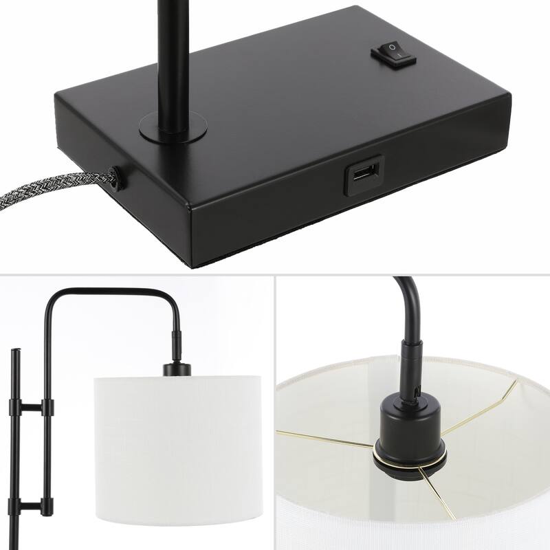 Eliza 24.75" Industrial Designer Metal LED Task Lamp with USB Charging Port, Black by JONATHAN Y