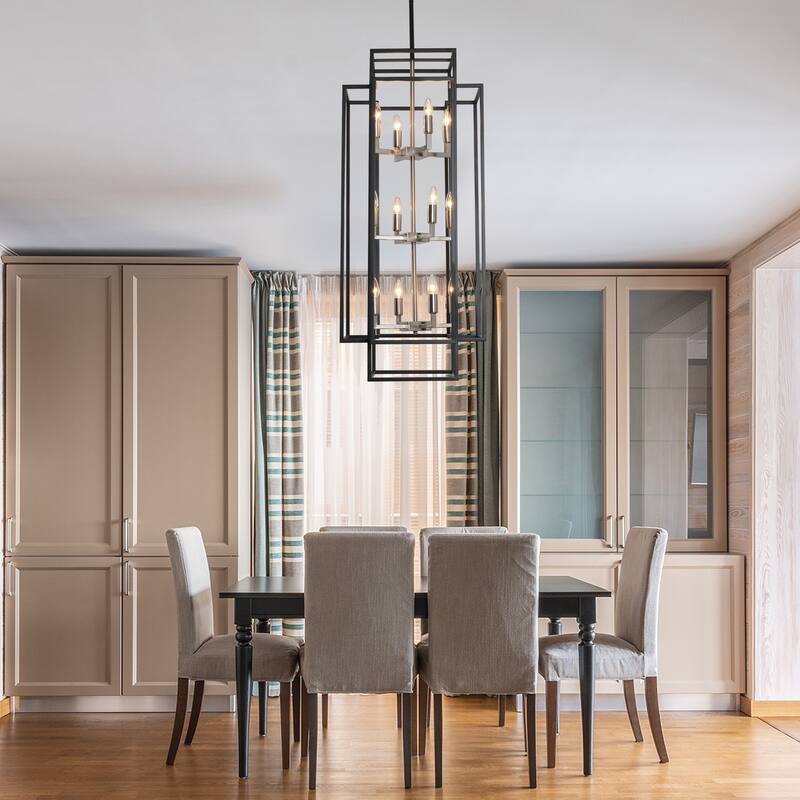 12-Light Lantern Tiered Chandelier Pendant Lighting Island - Black