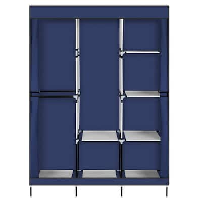 71" Portable Fabric Clothes Storage Closet Organizer Shelf Wardrobe Rack,Navy Blue
