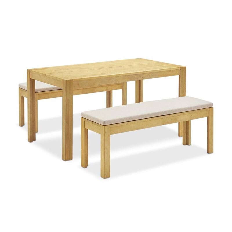 mopio Logan Upholstered Beige Dining Chair Set, Modern Farmhouse Solid Wood Dining Table Set for Dining Room Kitchen - 3 Piece Set (2 50" Bench)