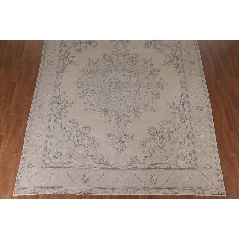 Hand Knotted Oriental 100% Wool Carpet Traditional Floral Beige & Ivories Tabriz Area Rug - 12' 5'' X 9' 7''
