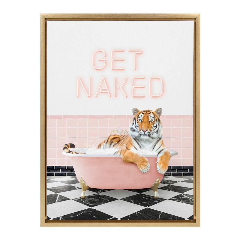 Kate and Laurel Sylvie Tiger Get Naked Bath Canvas by Amy Peterson