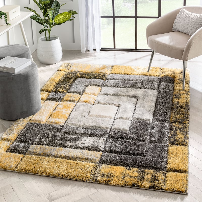 Well Woven Lolly Kenzo Retro Geometric Pattern High Low Shag Area Rug