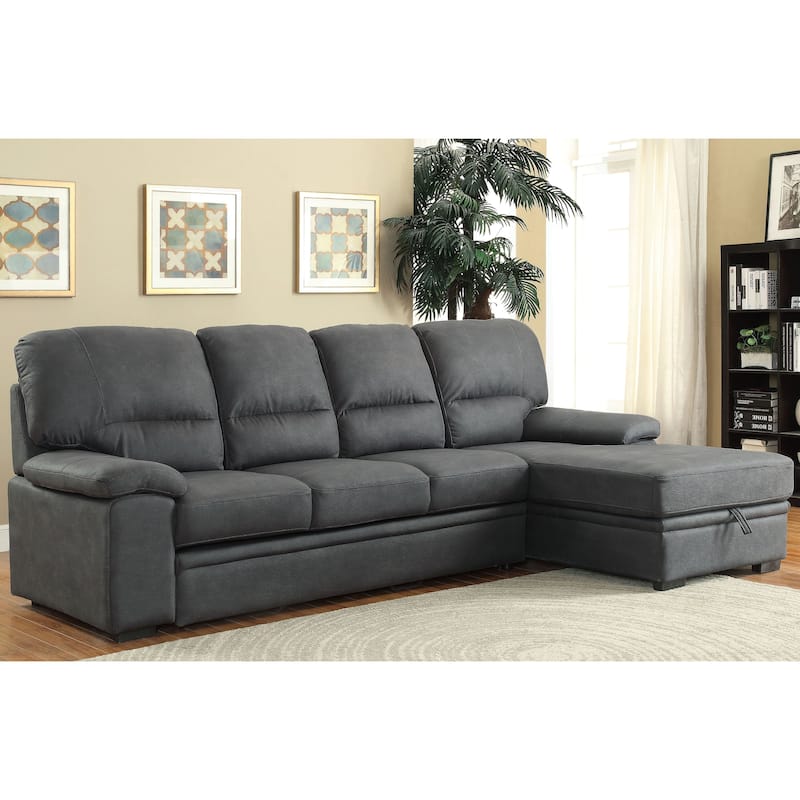 Werr Contemporary Faux Nabuck Fabric Sleeper Sectional with Storage Under Chaise by Furniture of America - Graphite