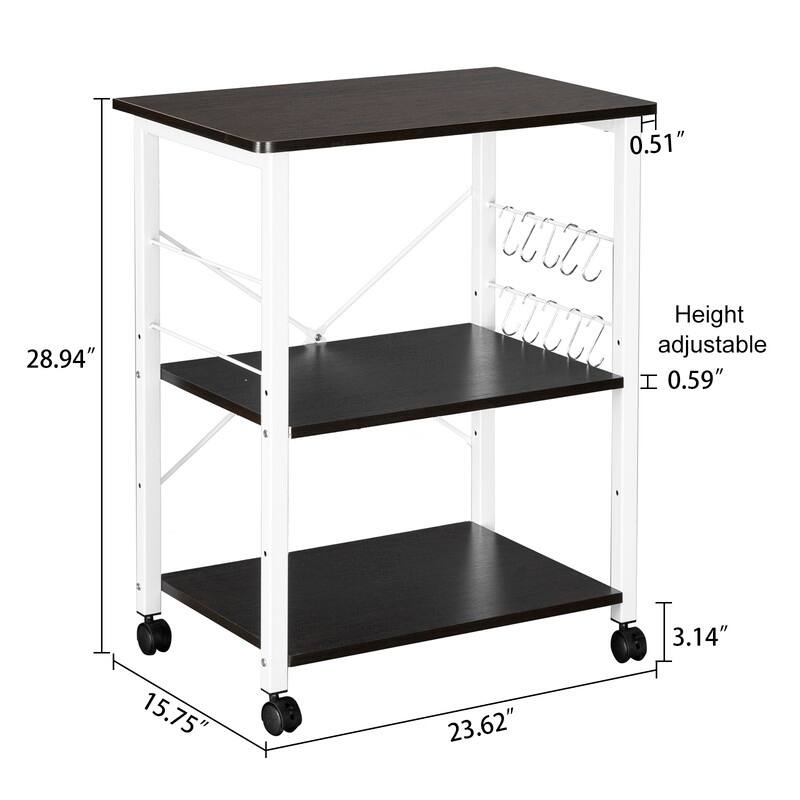 Baker's Rack 3-Tier Microwave Oven Stand Shelf with 10 Hooks