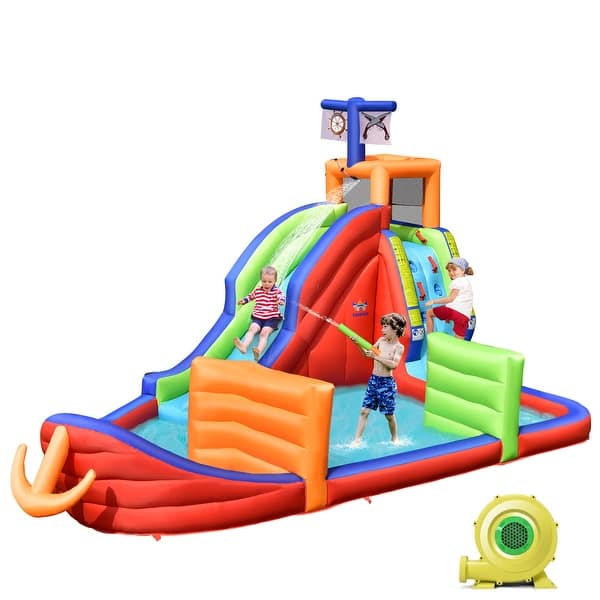 slide 2 of 9, Costway 6-in-1 Pirate Ship Waterslide Kid Inflatable Castle w/ Water 5-7 Years