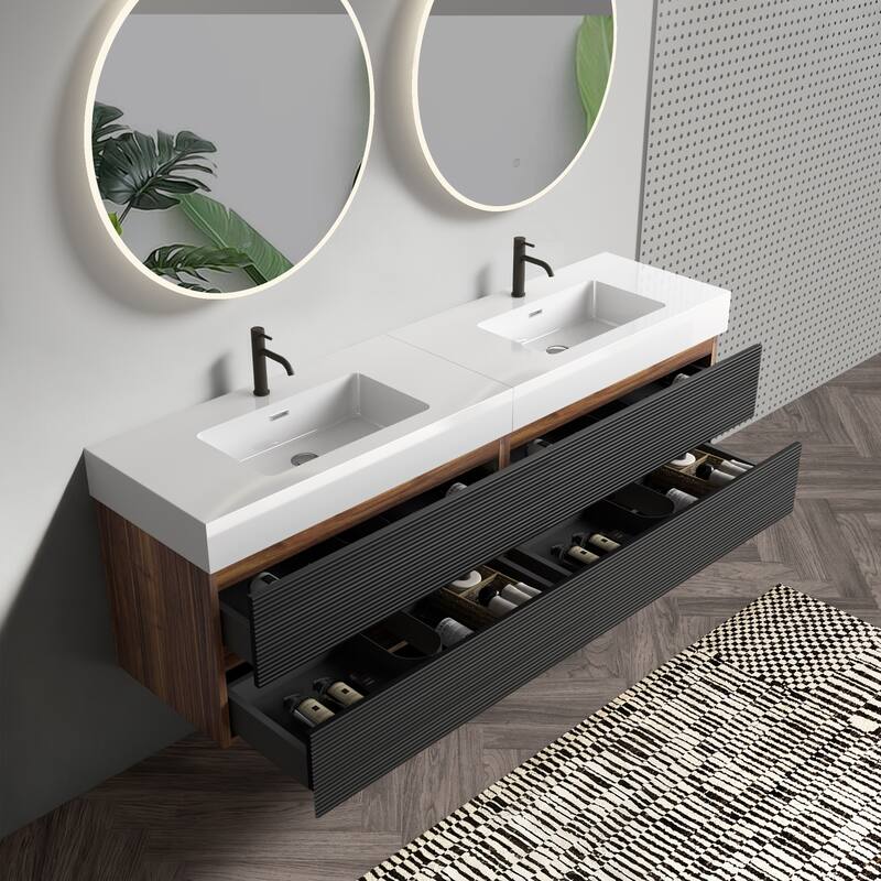 GDFStudio - Grace Floating Bathroom Vanity with Solid Surface Sink and Soft-Close Storage