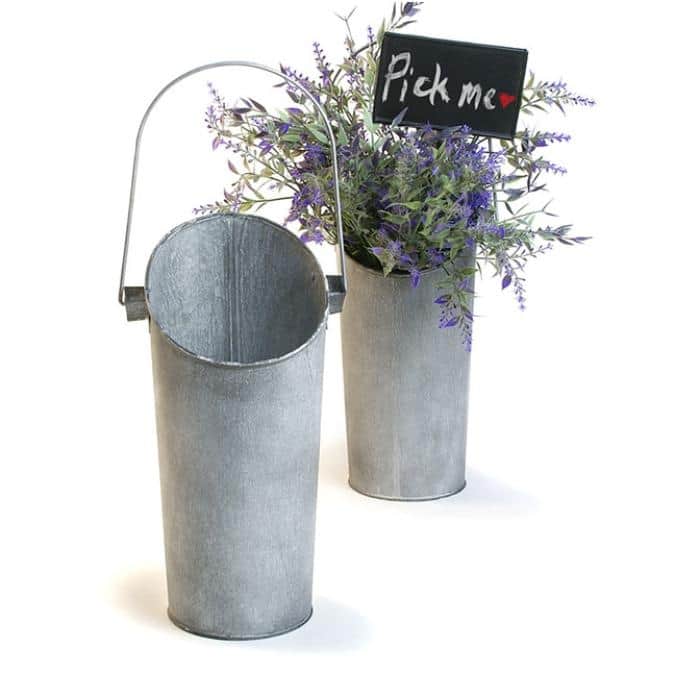 Vintage Metal Wall Pocket Pail for Home Decor and Tabletop Display - 5.25dia top x 8"H front x 11.25"H