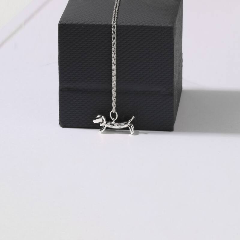 1/20ct Diamond Dachshund Dog Pendant Necklace in Gold Plated Silver for Women