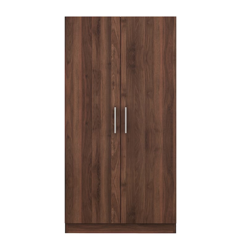 2-Door Wooden Wardrobe Bedroom Armoire with 3 Storage Shelves & Hanging Rod, Brown