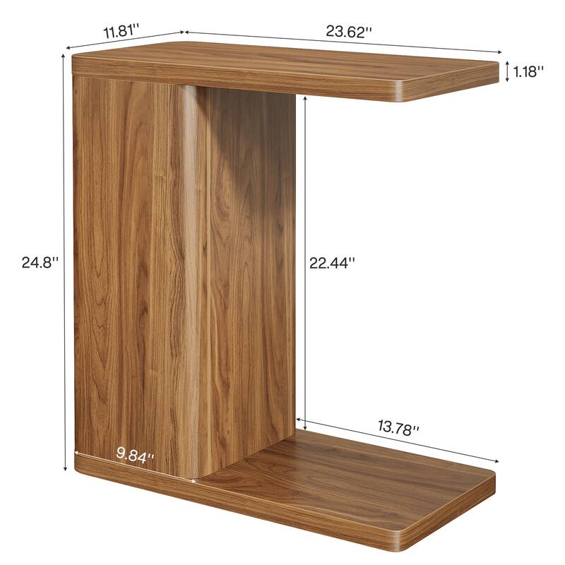 C-Shaped End Table 2-Tier Sofa Side Table for Couch