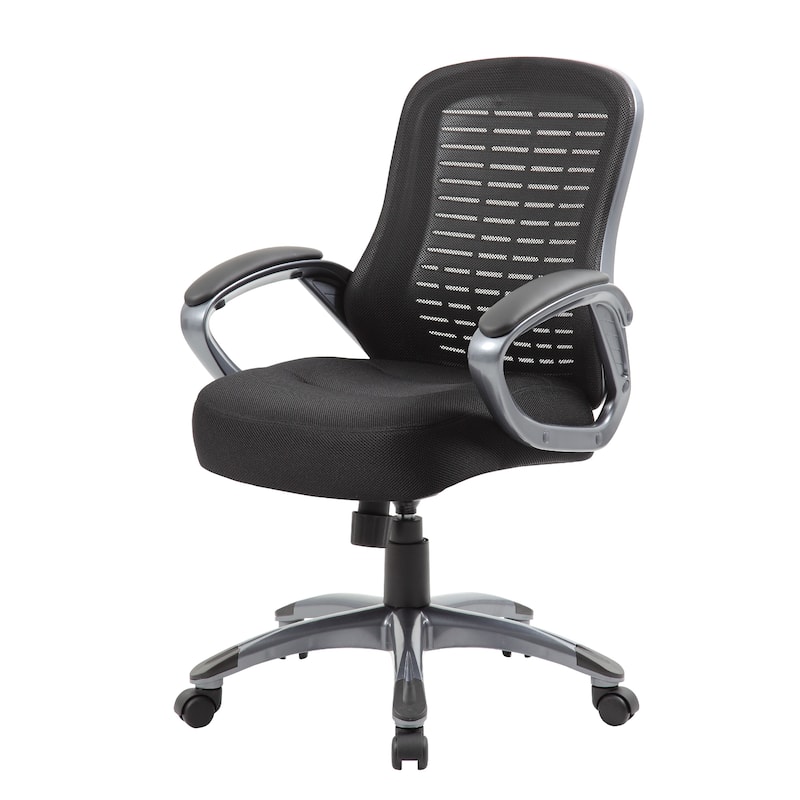 Rolling High Back Office Chair, Black Mesh and Vinyl, Lumbar Support